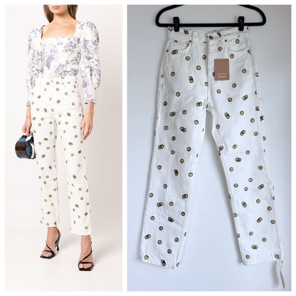 NWT Reformation Mixed Emotions High Rise Straight Leg Jeans in Vintage White 24